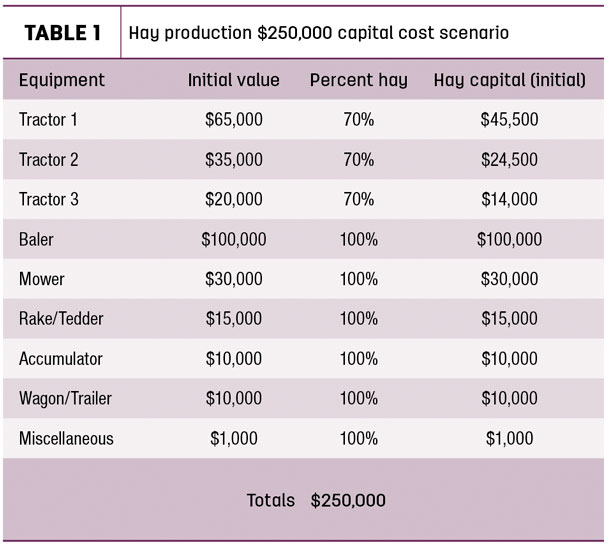 Hay production $250,000 capital cost scenario