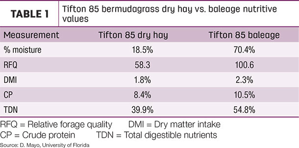 Tifton 85 bermudagrass dry hay vs. baleage nutritive values
