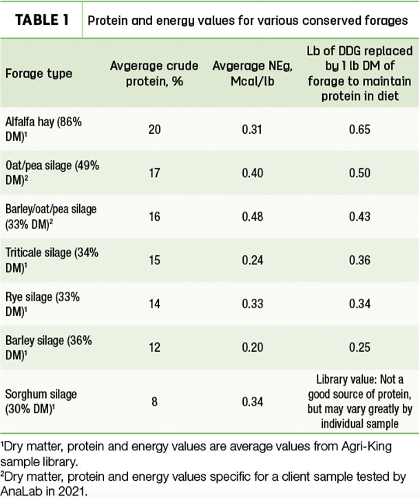 Protein and energy values for various soncerved forages